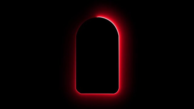 Glowing golden arch frame on black background with neon gradient border. Modern overlay background