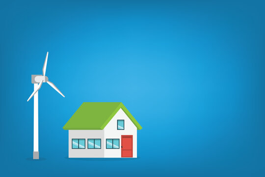 Eco Friendly Smart Home with Wind Turbine Renewable Energy Flat Vector Illustration