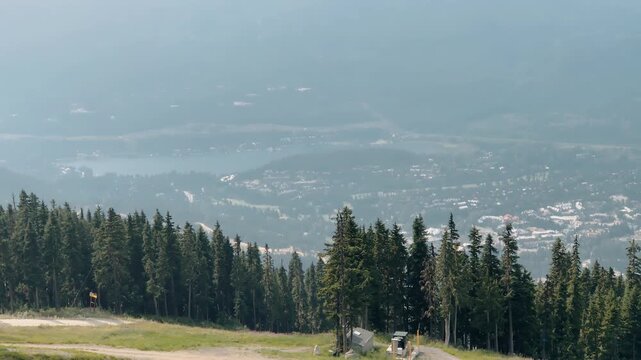 Whistler Mountains from the chairlift, Blackcomb mountain in British Columbia on a sunny summer day