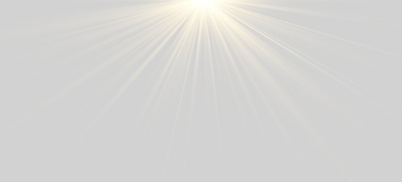 Beautiful morning sunlight rays with isolated lens flare effect, radiant sunburst for outdoor landscape mockup or summer sale poster layout, premium design resource vector and png.