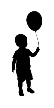 Little Boy Holding a Balloon Silhouette Icon - Toddler Child with Birthday Party Balloon Vector Graphic