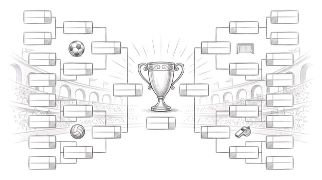 Tournament Bracket Chart Template with Winner Trophy for Football Championship Match Sports Competition and Soccer Playoff Events