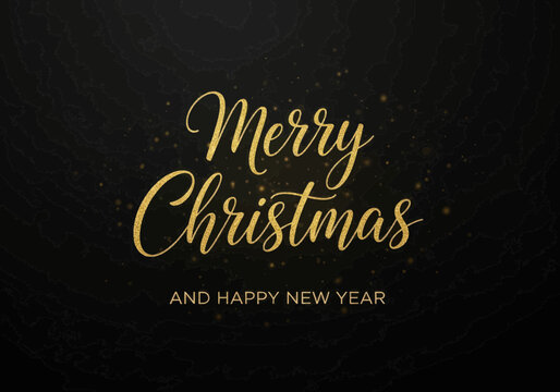 Merry christmas and happy new year gold glitter greeting card