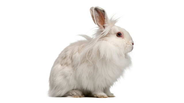 Cute soft white fluffy rabbit sitting pet animal isolated on transparent background