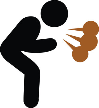 Person coughing up brown sputum or phlegm in a medical illustration  health issue