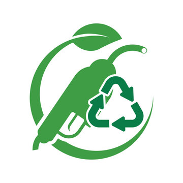 Eco-friendly fuel pump symbol with leaf and recycling icon concept