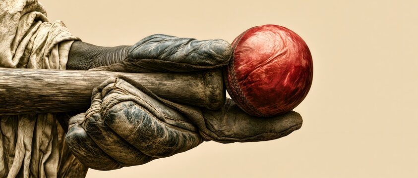 Weathered hand cradles a glowing red sphere. 64k 8k widescreen, HDR