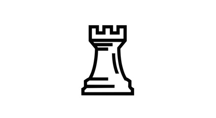 Minimalist black and white outline illustration of a chess rook on a white background. © illustration
