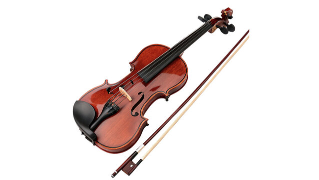 Beautiful wooden acoustic violin musical string instrument isolated on transparent background