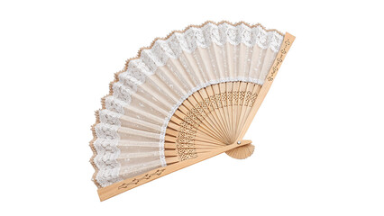 Elegant white folding hand fan wooden craft accessory isolated on transparent background © Pavel