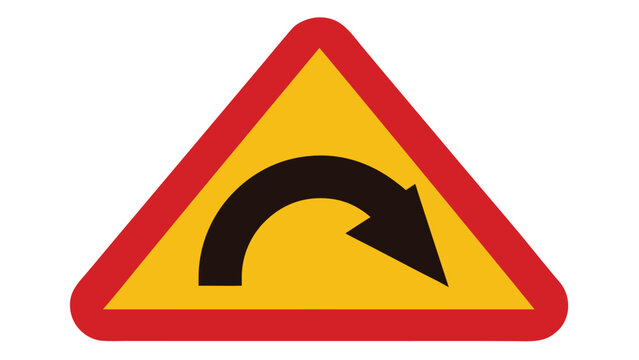 Graphic symbol indicating a sharp right turn ahead essential for road safety and navigation planning. Use for transportation advisories and directional information.