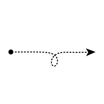 Dashed straight arrow path from circle with single loop hand drawn style direction line isolated on transparent background minimal style