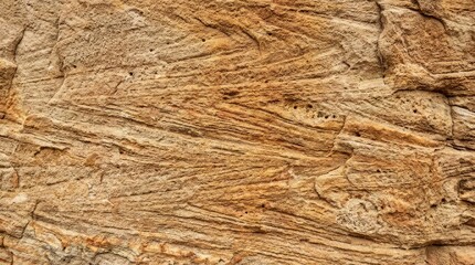 Obraz premium A close-up image of a rough, textured rock surface. The rock exhibits a warm, earthy color palette with shades of brown, tan, and ochre.
