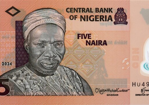 5 Naira Nigeria with portrait of Abubakar Tafawa Balewa. New polymer money of Nigeria