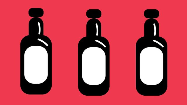Animated Three Abstract Minimal Bottles on Light Red Background