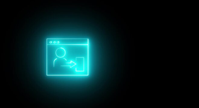 Neon blue outline icon representing user profile account login or sign in action on black background a glowing line art
