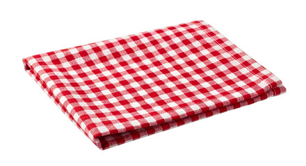 Fototapeta premium Folded red and white checkered gingham napkin isolated on black background for kitchen dining decor