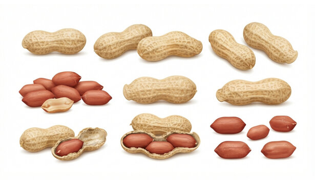 Fresh Chinese peanuts isolated on white background vector illustration
