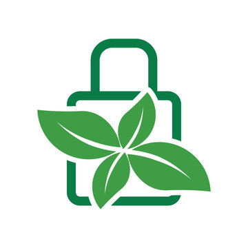 Eco-Friendly Lock Symbol with Green Leaves Representing Nature and Security