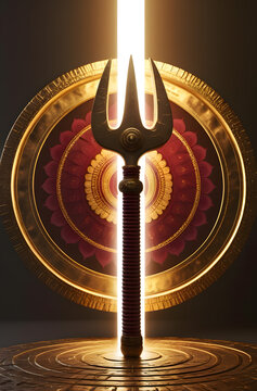 golden trident with kalachakra mandala background