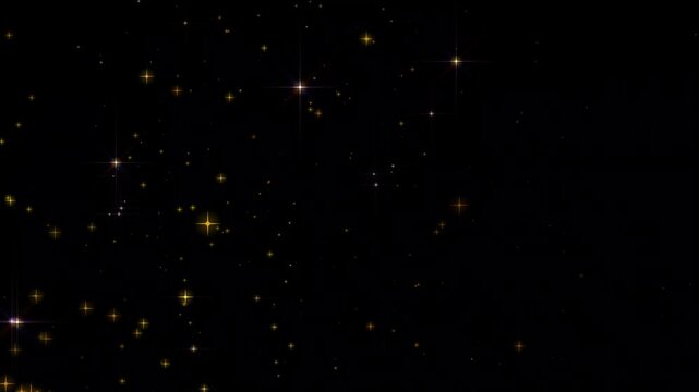 Abstract gold glitter stars animation with radiant particle effects and magical sparkle trails on black screen background  seamless motion graphics 4K