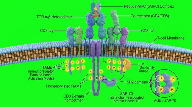 Molecular structure of TCR complex with CD3 chains on a cell membrane surface