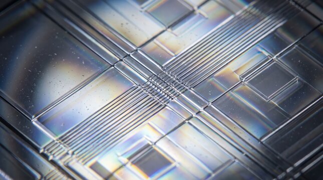 Close-up of a microfluidic chip with intricate channels for scientific research and experimentation.