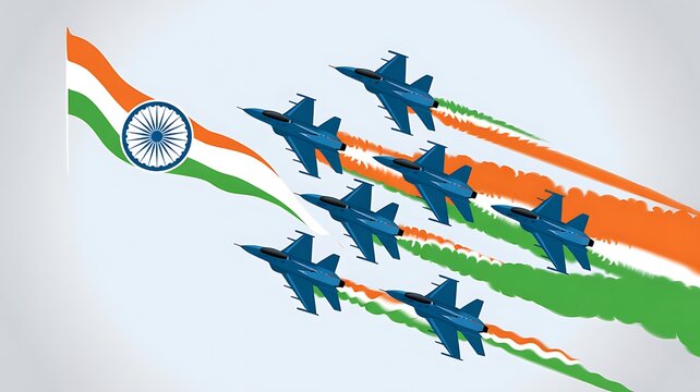 Indian air force fighter jets flying with national flag trail