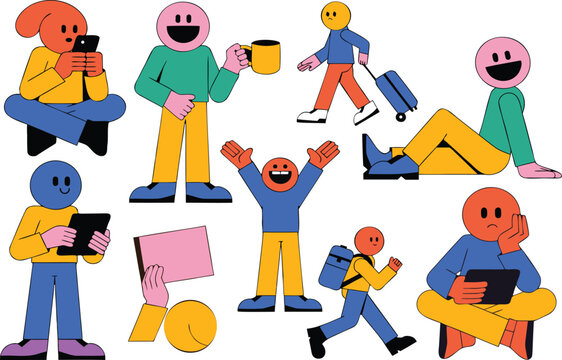 Cartoon People Character Set Collection with Business Workers Builders Men Women Boys Children and Team Icons Flat Vector Illustration Isolated on White Background