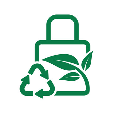 Green Eco-Friendly Bag with Recycle Symbol and Leaf Illustrations