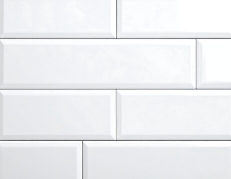 A close-up of white rectangular tiles arranged in a staggered brick pattern