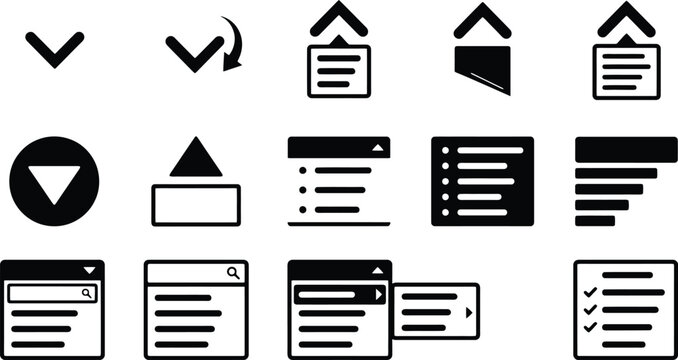 Minimalist User Interface Dropdown Menu and Navigation Arrow Icon Set for Web Design, App Development & Software Interface (EPS)