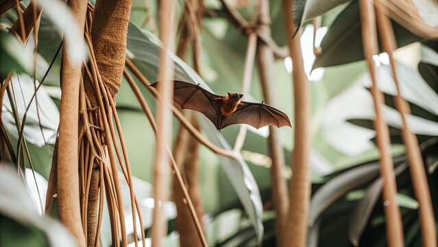 Close up of small bat flying in Rainforest Jungle , Borneo, Malaysia.
