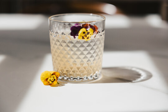 Cocktail with Flower Garnish