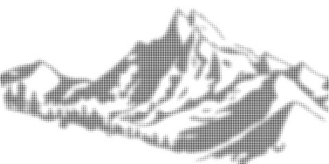 Obraz premium Vector halftone dots background, fading dot effect. Imitation of a mountain landscape, banner, shades of gray.