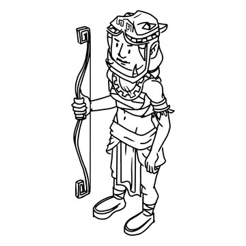 Aztec warrior bow arrow black and white isometric