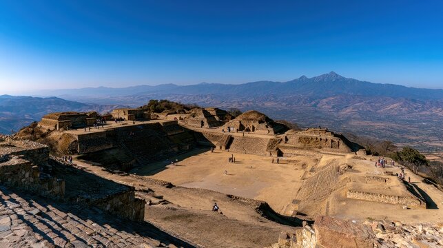 Terraced hilltop ceremonial center at Monte Alban, Oaxaca Valley