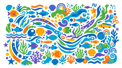 Colorful ocean fish and seaweed illustration © MUKTARANI