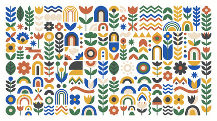 Obraz premium Colorful floral and rainbow sticker set