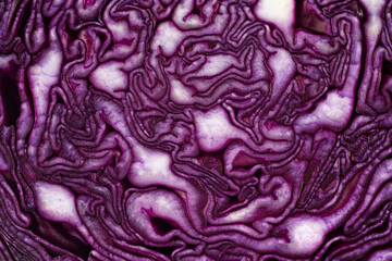 Obraz premium Half of fresh red cabbage texture, as background. Healthy food, fresh vegetables.
