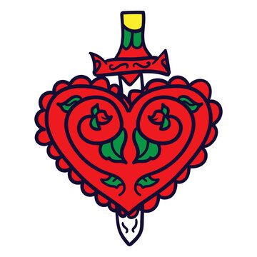 Hand drawn red heart dagger