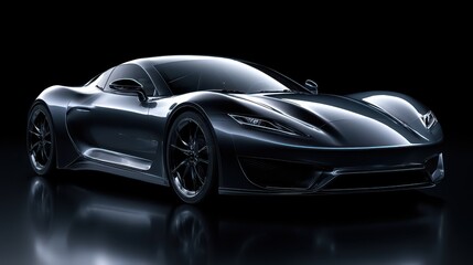 Fototapeta premium Luxurious sports car in a deep black studio backdrop with Almaty-inspired mood, high-detail digital render