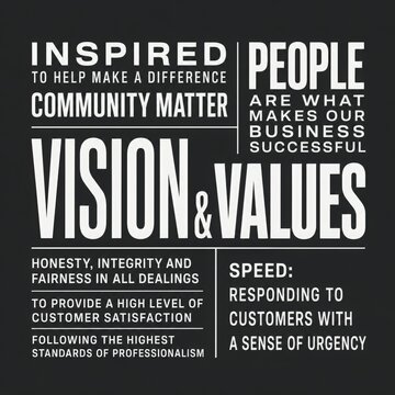 Corporate vision and values mission statement typography graphic