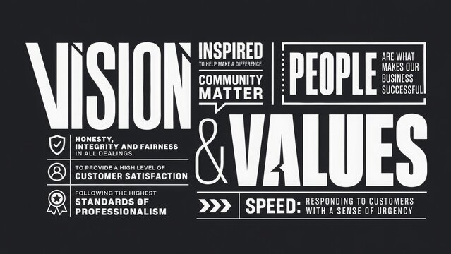 Corporate vision and values mission statement typography graphic