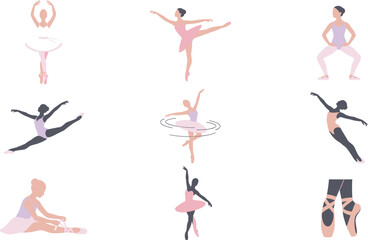 Elegant Ballet Dancer Silhouette and Icon Set Featuring Ballerinas in Classic Poses Jumps and Pointed Shoes for Dance Studio Branding and Graphic Designs © Md. Al-Amin