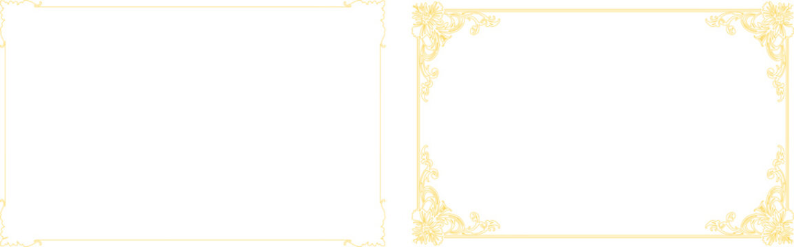A white square with a decorative gold border and ornate corners