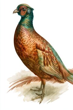 Hand-painted watercolor pheasant illustration isolated on white background