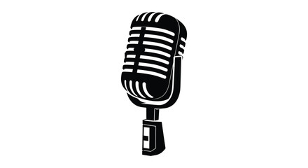 Fototapeta premium Vintage microphone silhouette on a white background black and white graphic