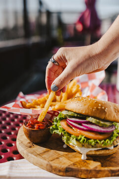 Crab Burger and Fries
