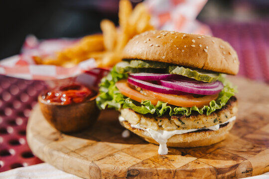 Crab Burger and Fries